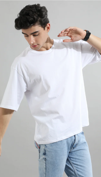 Basics Oversized Tee – Pure Cotton, Relaxed Fit (White)